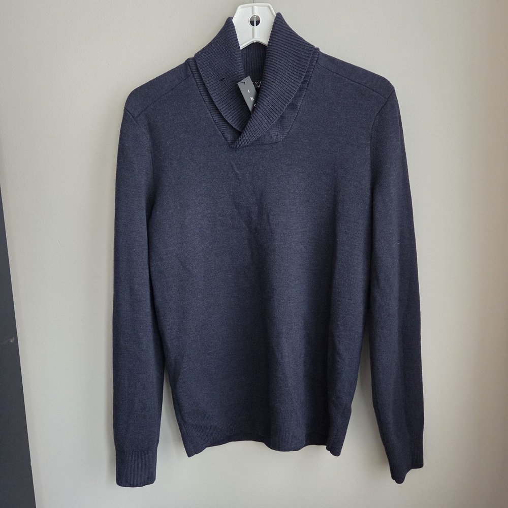 Theory NWT Merino Wool SLATE/NAVY Shawl Collar Warm Sweater S